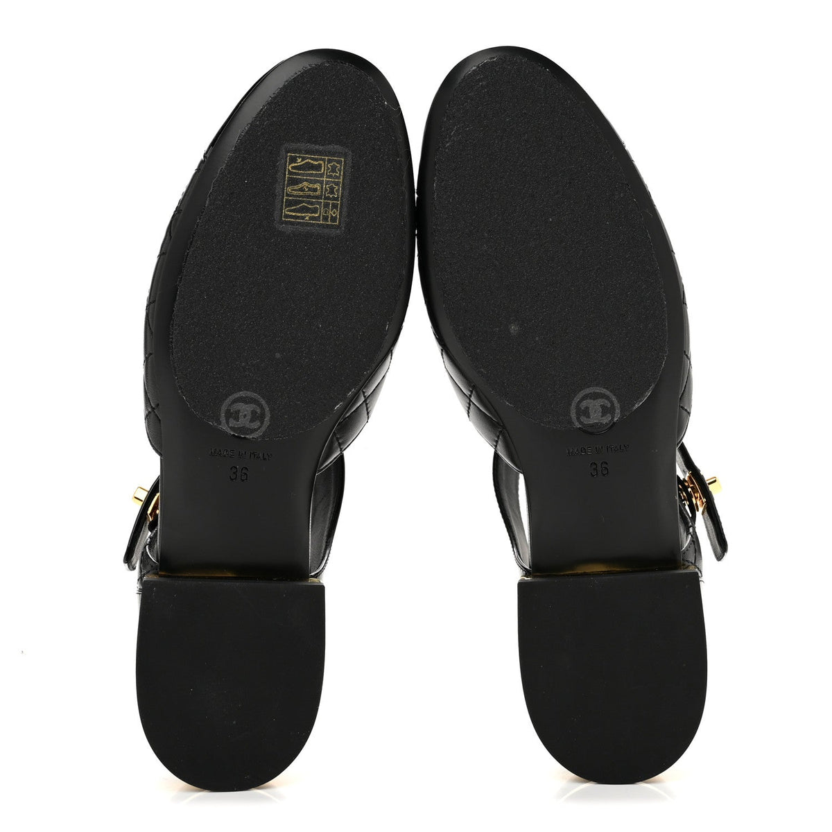 Patent Lambskin Quilted Cap Toe Ballerina Flats 36 Black