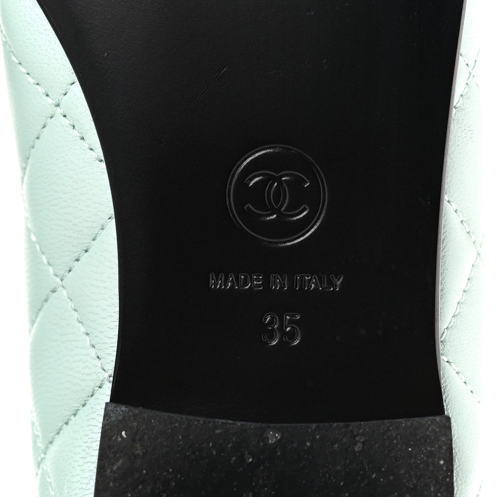 Lambskin Quilted CC Cap Toe Ballerina Flats 35 Light Blue Black