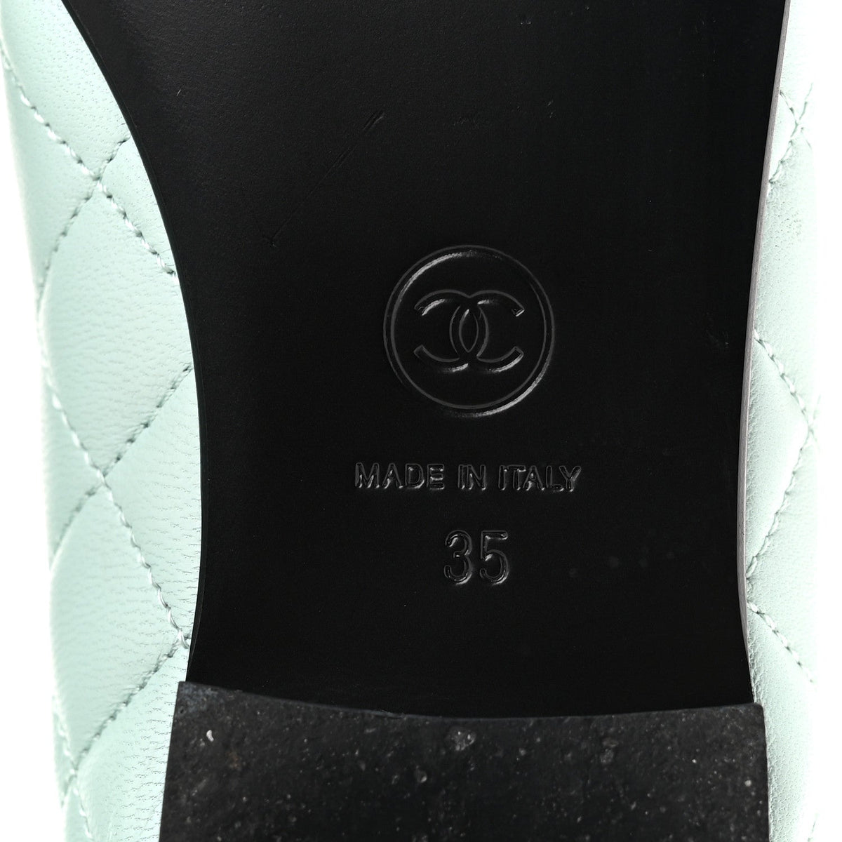Lambskin Quilted CC Cap Toe Ballerina Flats 35 Light Blue Black