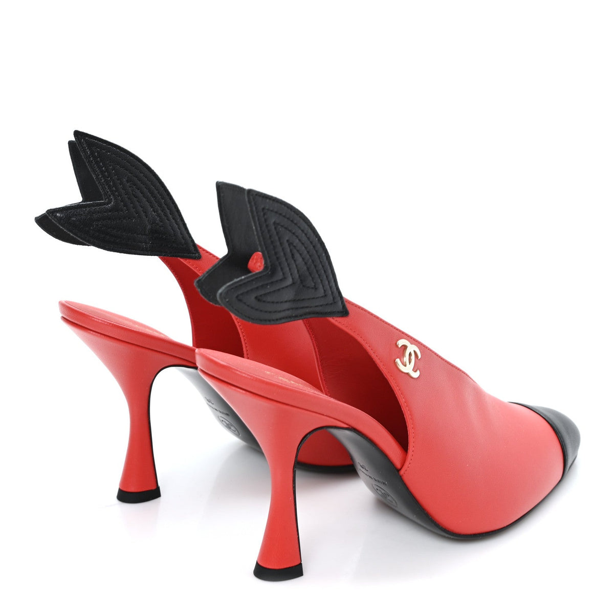 Lambskin Patent Calfskin Cap Toe CC Slingback Pumps 38 Red Black
