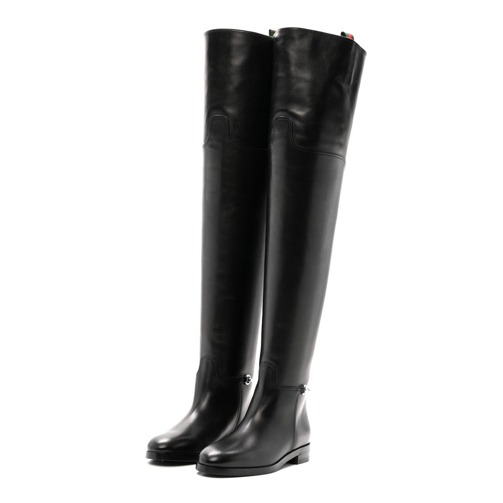 Calfskin Slim Horsebit Over The Knee High Boots 37 Black