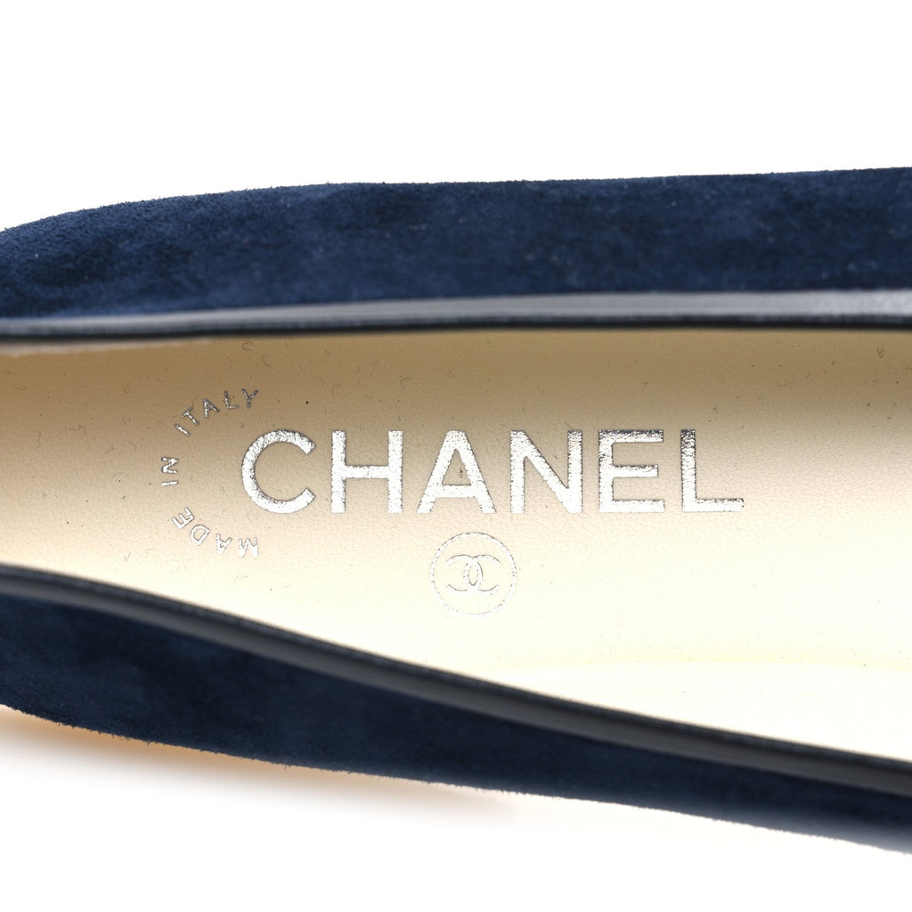 Suede Calfskin Cap Toe CC Ballerina Flats 40 Navy Black