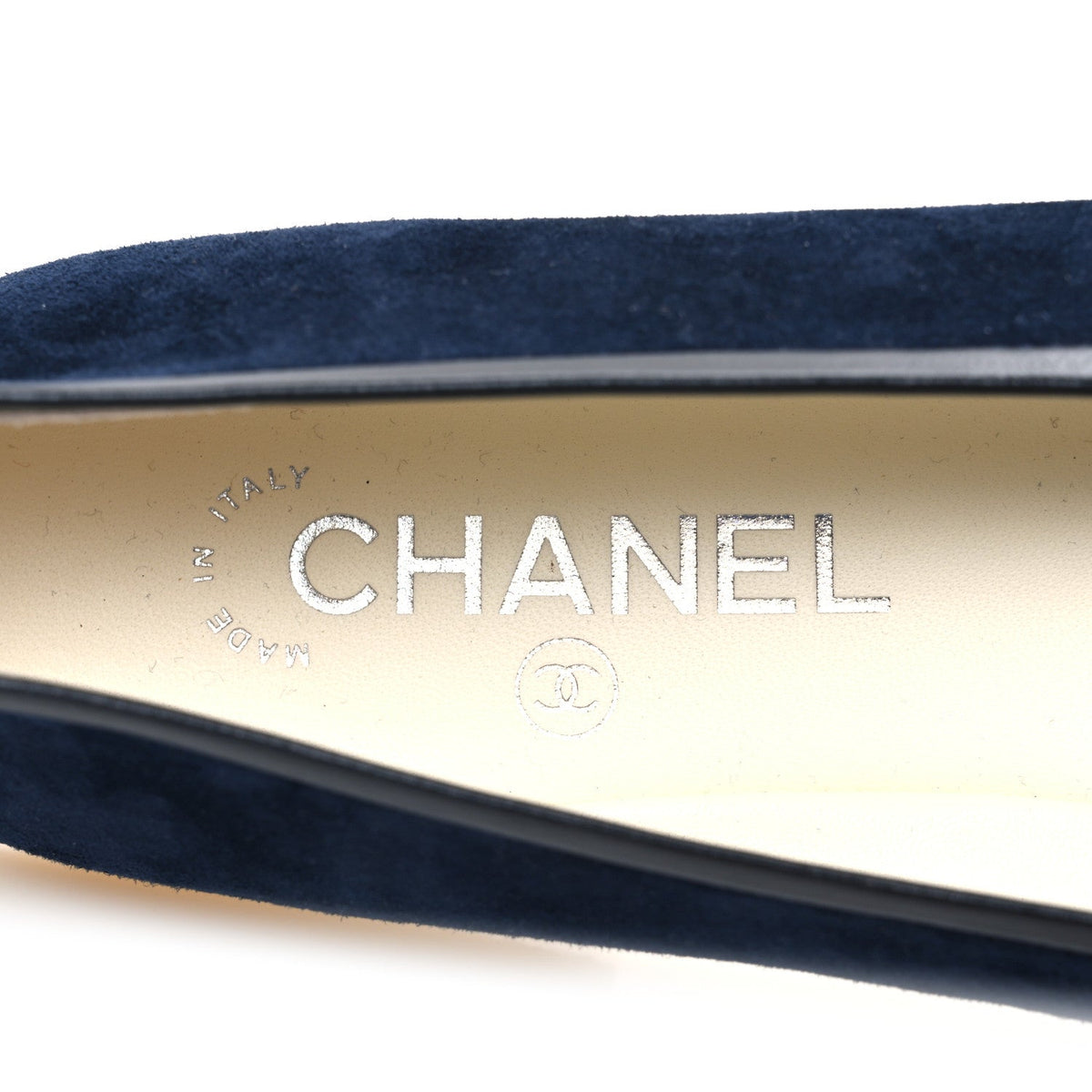 Suede Calfskin Cap Toe CC Ballerina Flats 40 Navy Black