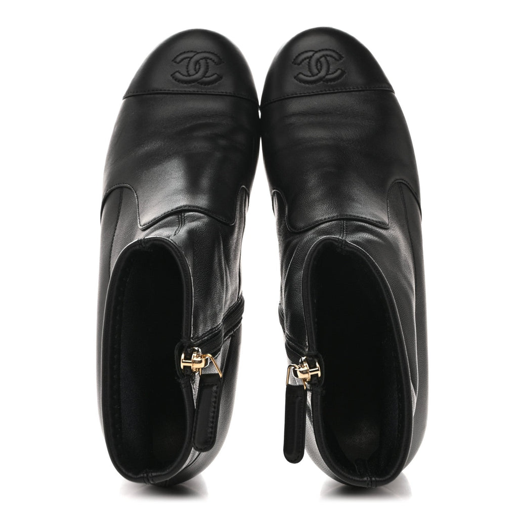 Stretch Lambskin Cap Toe CC Short Boots 38.5 Black