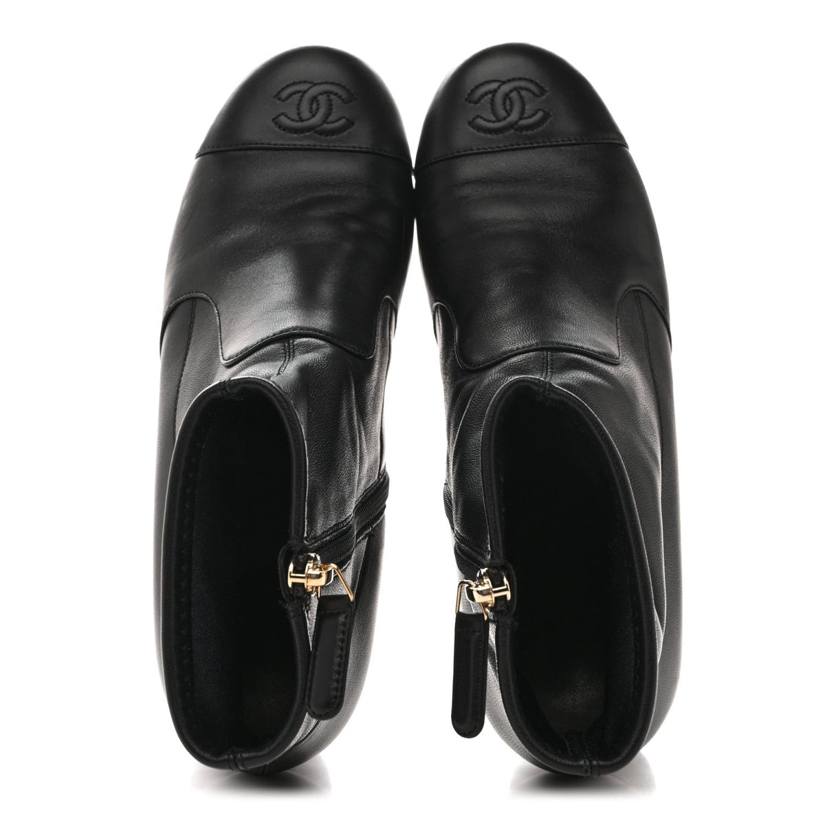 Stretch Lambskin Cap Toe CC Short Boots 38.5 Black