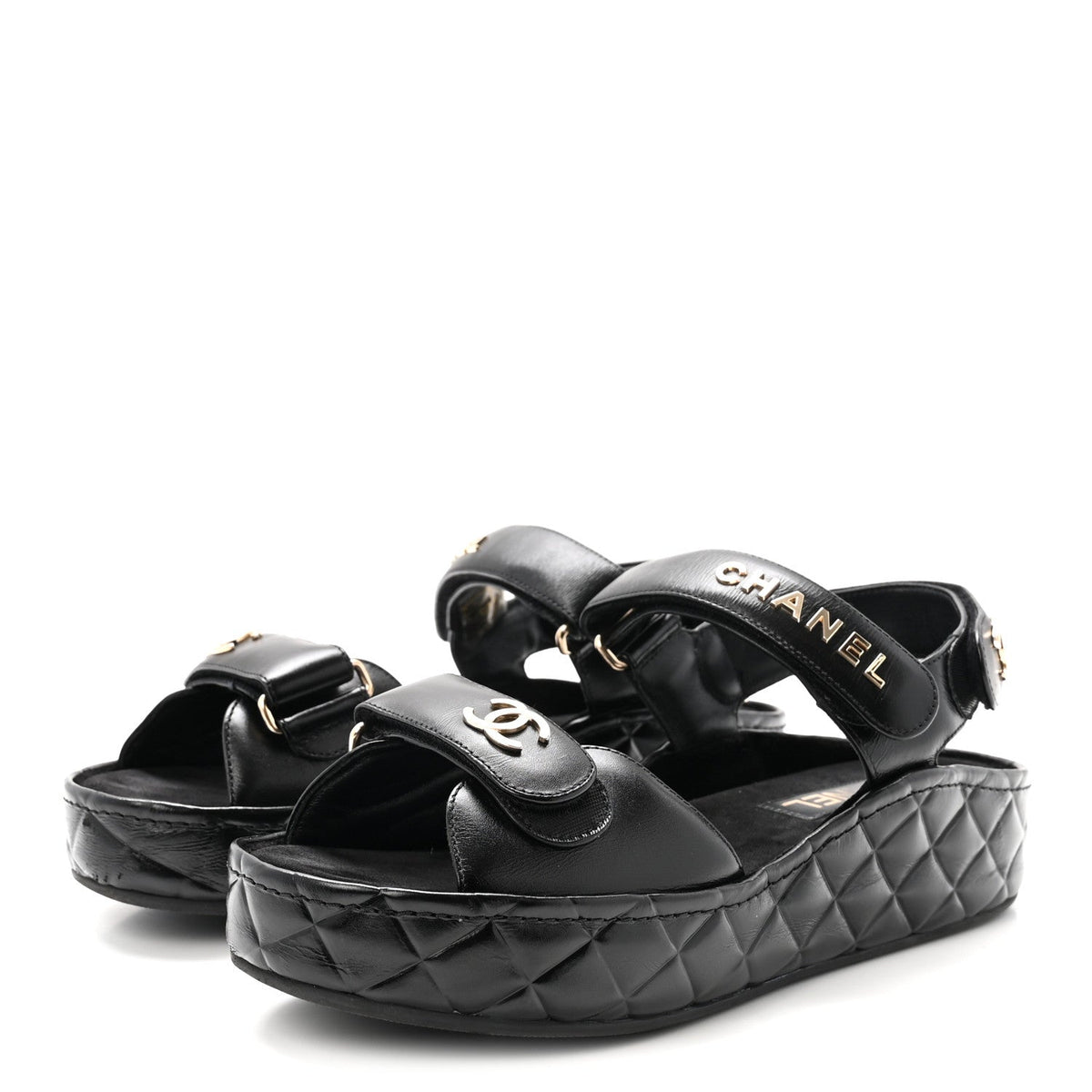 Shiny Calfskin Logo Platform Sandals 38 Black