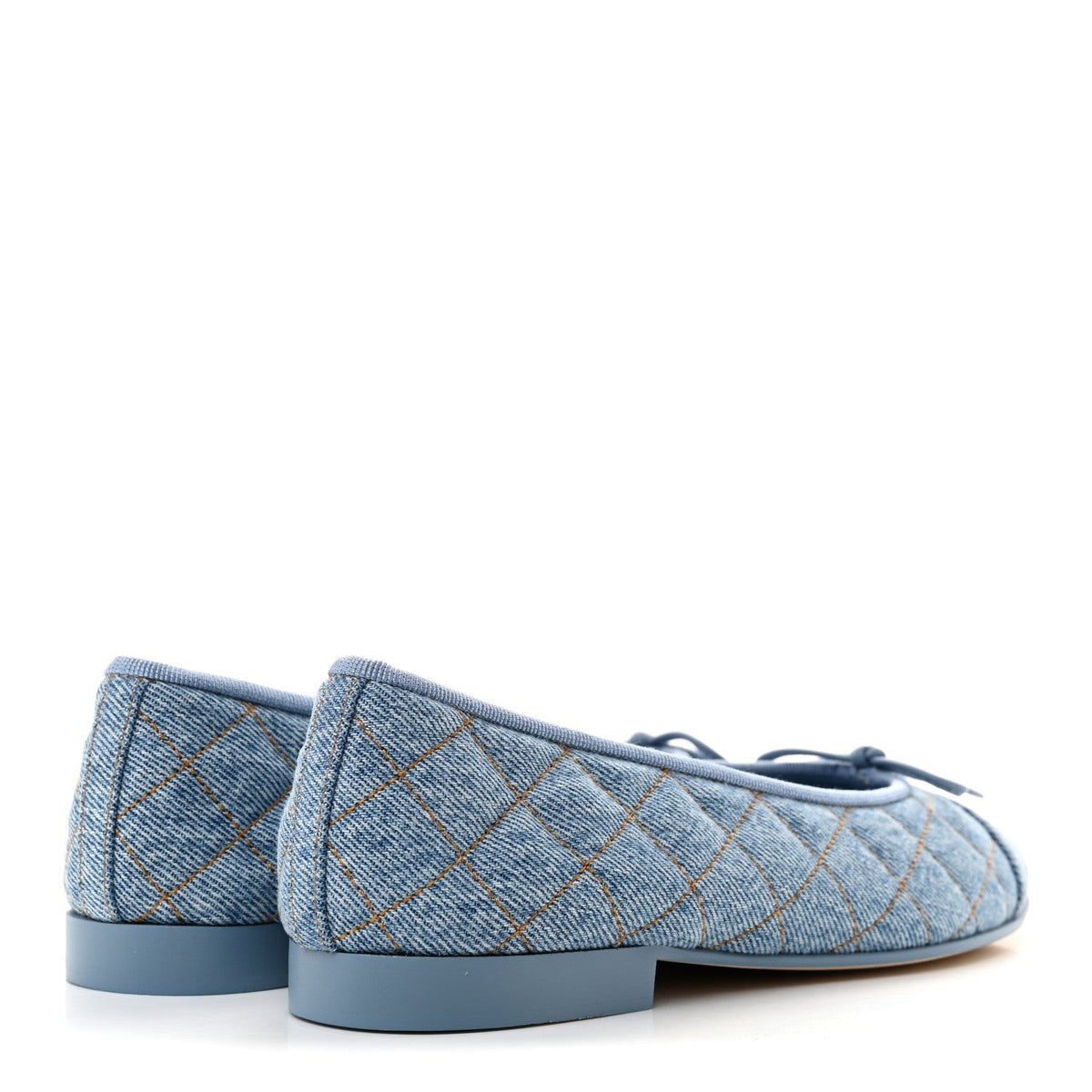 Denim Quilted CC Cap Toe Ballerina Flats 36.5 Light Blue