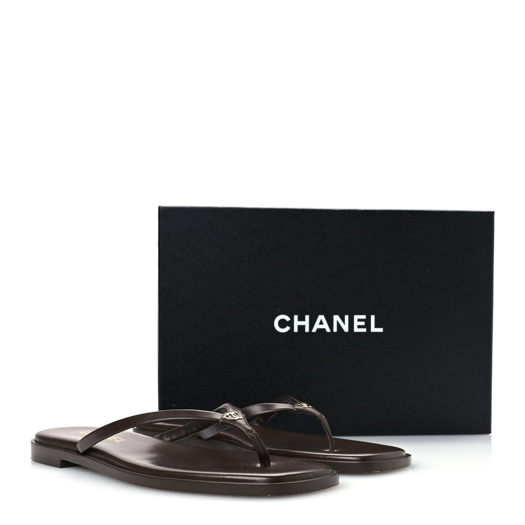 Goatskin CC Times Square Thong Sandals 39 Brown