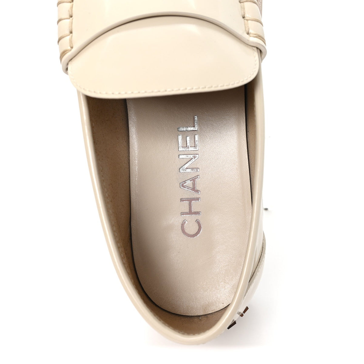 Shiny Calfskin Logo Loafers 40 Light Beige