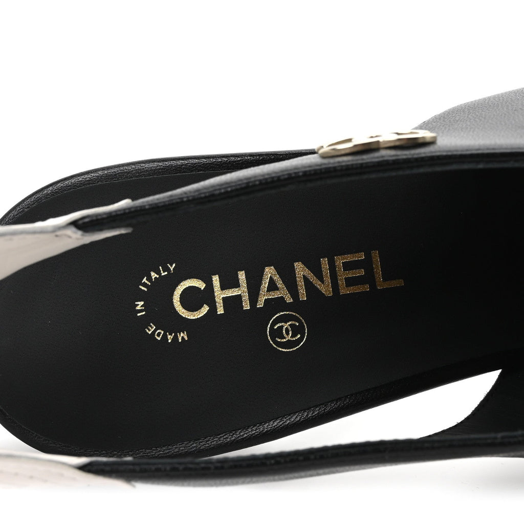 Lambskin Slingback Pumps 36.5 Black White