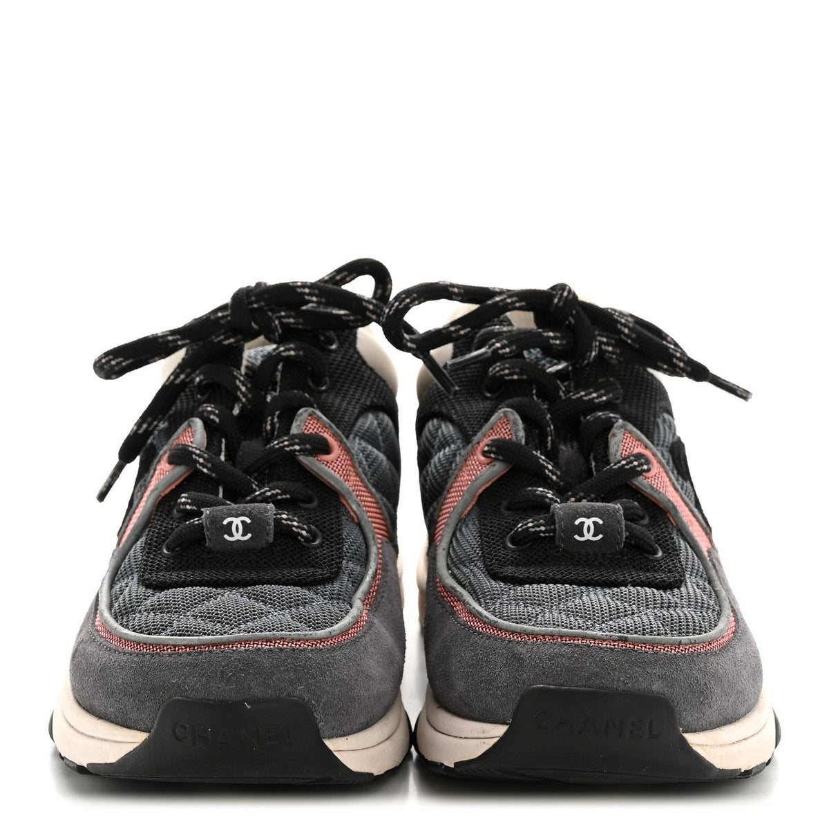 Fabric Calfskin Suede Womens CC Sneakers 36.5 Grey Pink