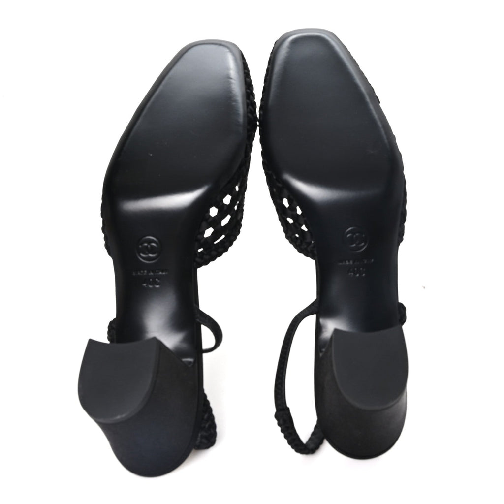 Satin Braided Slingback Pumps 40 Black