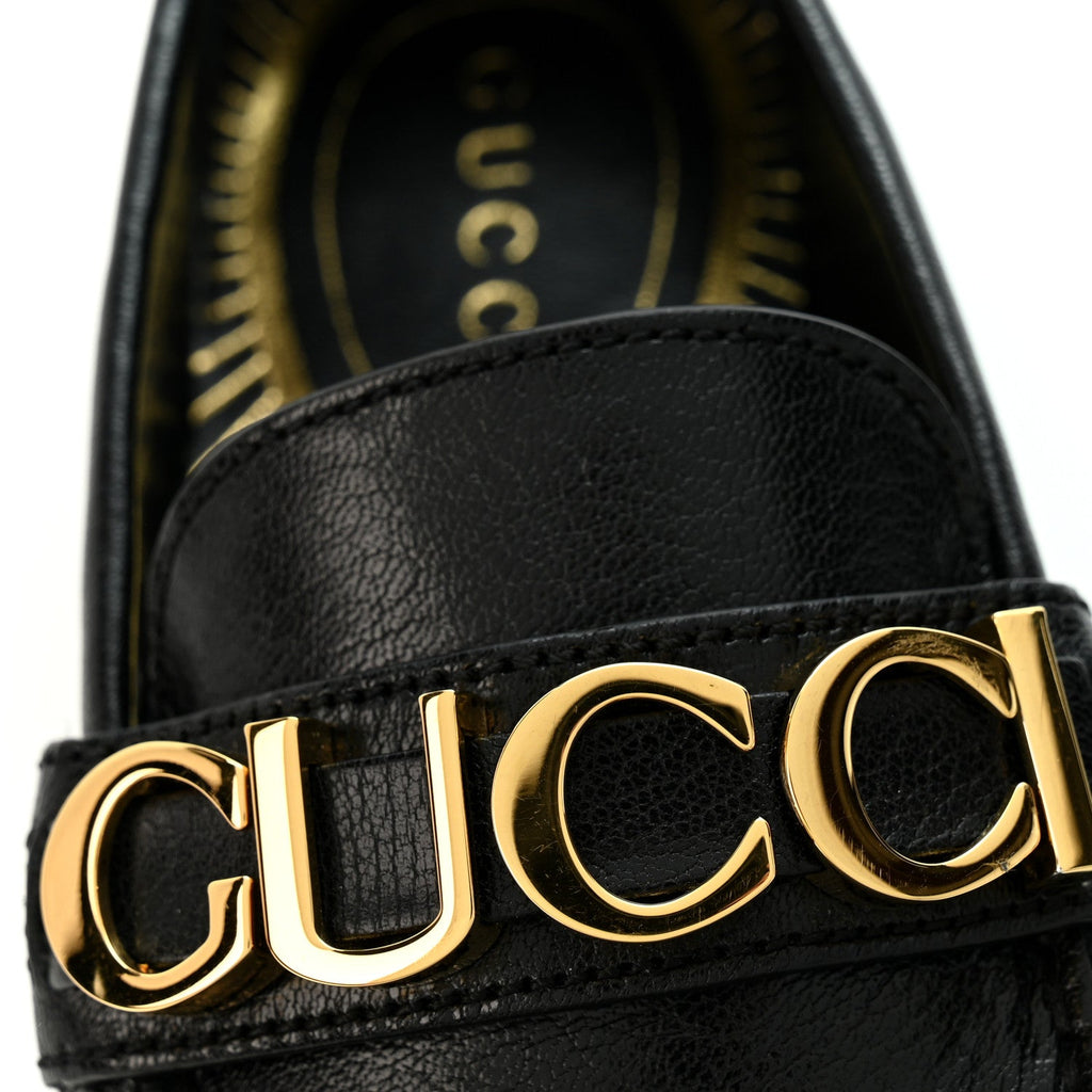 Goatskin Womens Logo 15mm Loafers 35 Black