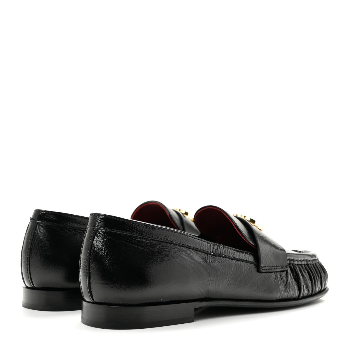 Crumpled Shiny Lambskin CC Mocassin Loafers 38.5 Black