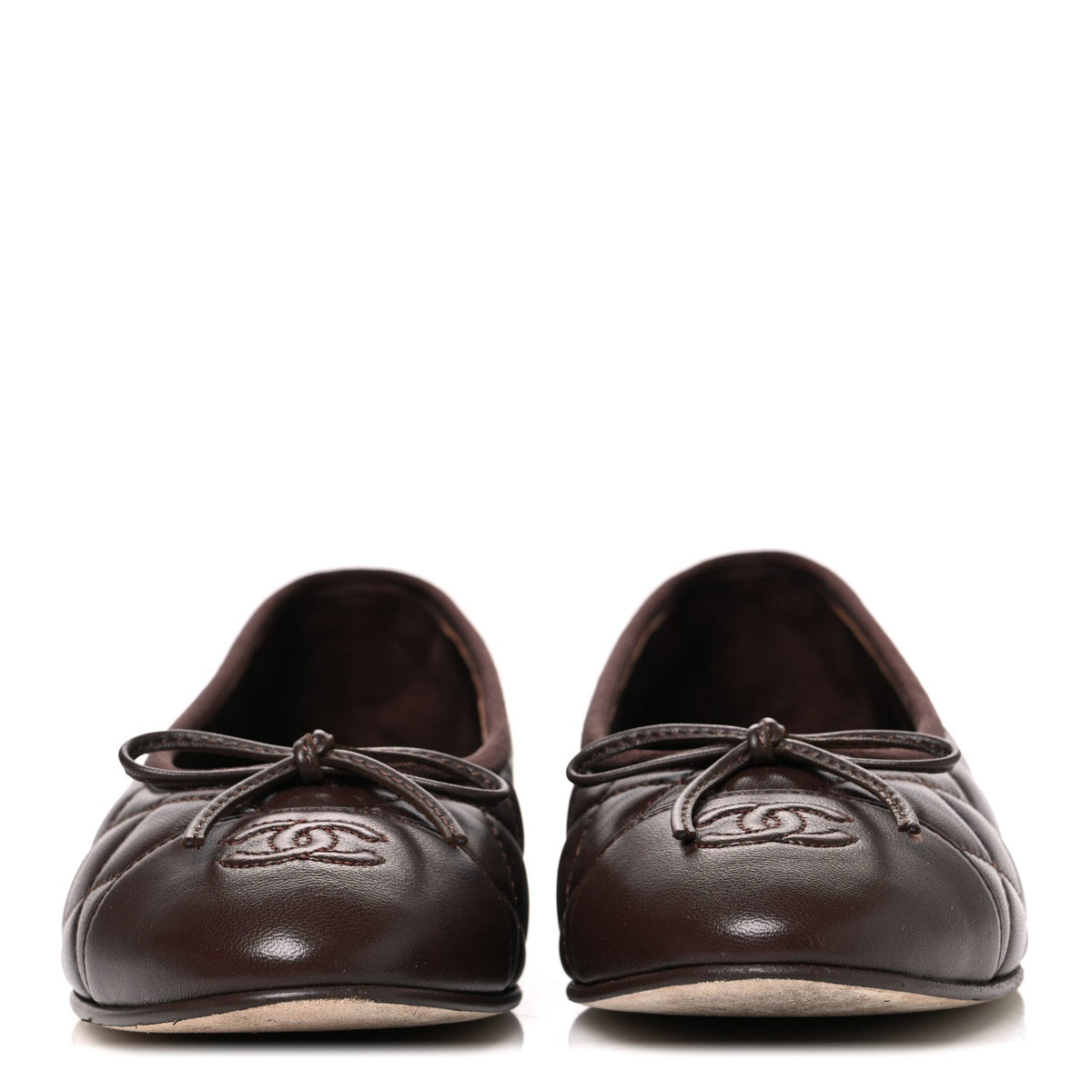 Lambskin Quilted CC Cap Toe Ballerina Flats 36.5 Dark Brown