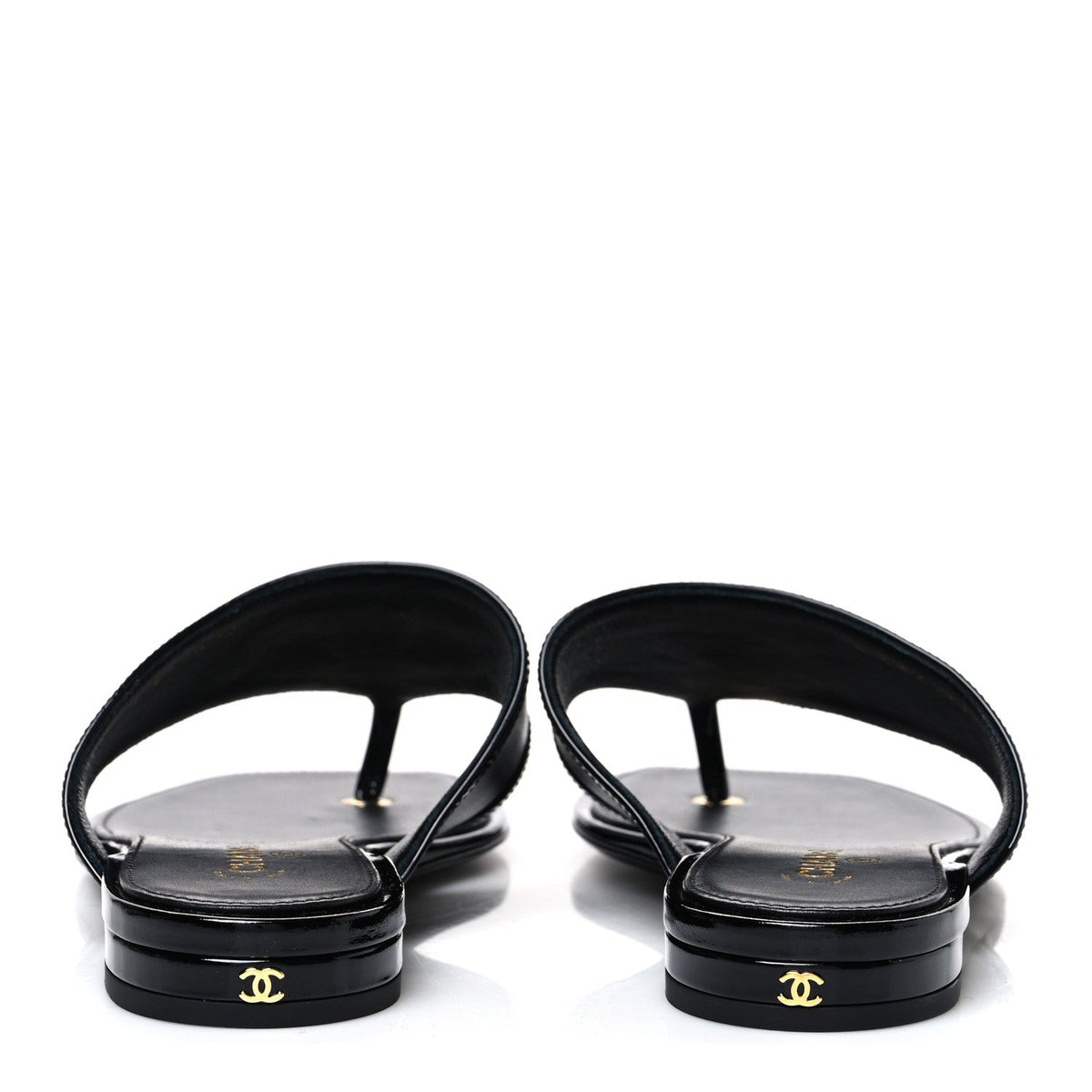 Lambskin Patent Calfskin CC Thong Sandals  37 Black