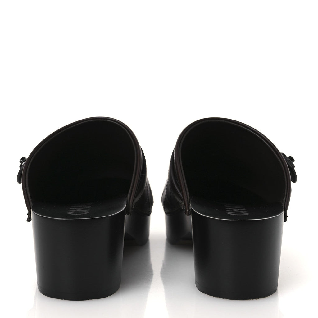 Calfskin CC Turn Lock Clogs 36 Dark Brown