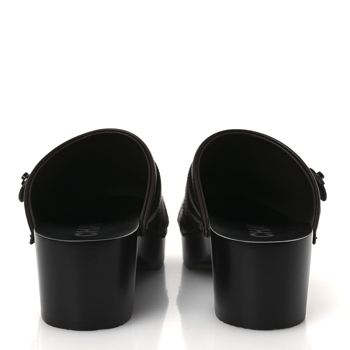 Calfskin CC Turn Lock Clogs 36 Dark Brown