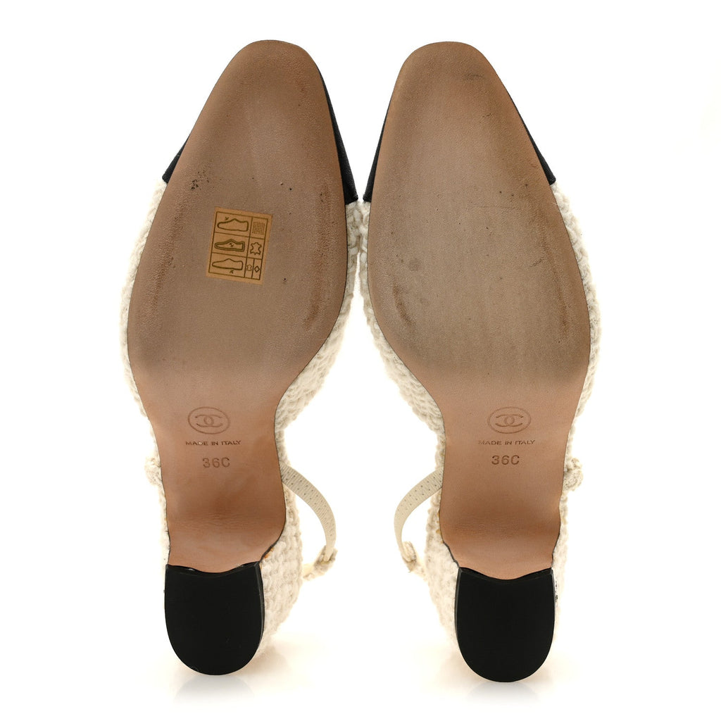 Tweed Cap Toe CC Slingback Pumps 36 Ivory Black