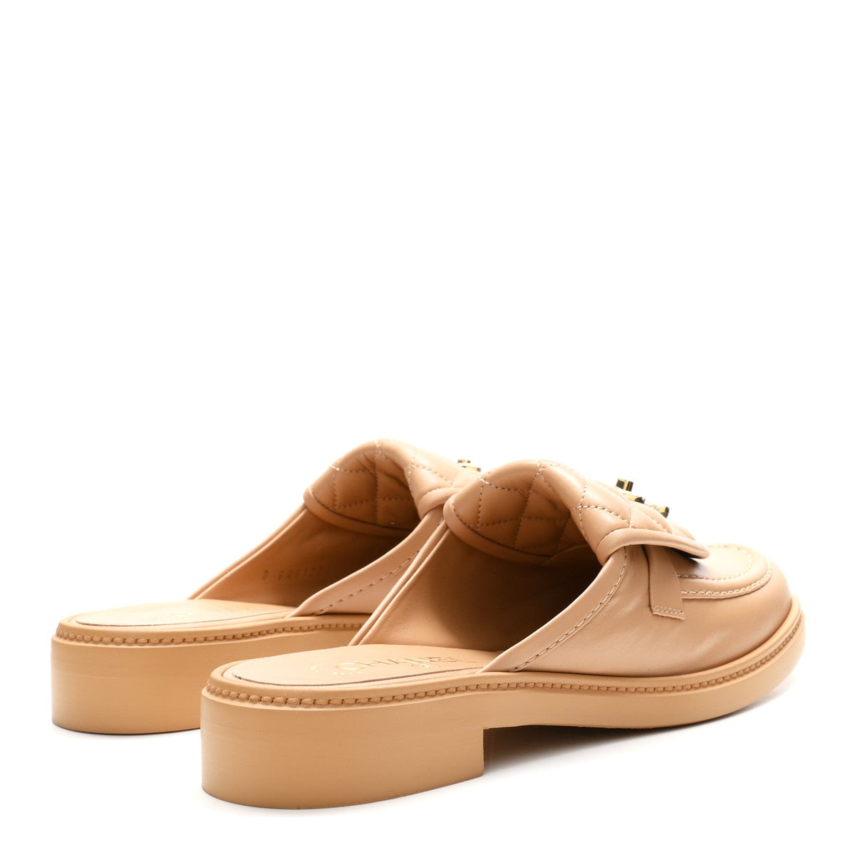 Lambskin Quilted CC Turnlock Mules 39.5 Light Beige