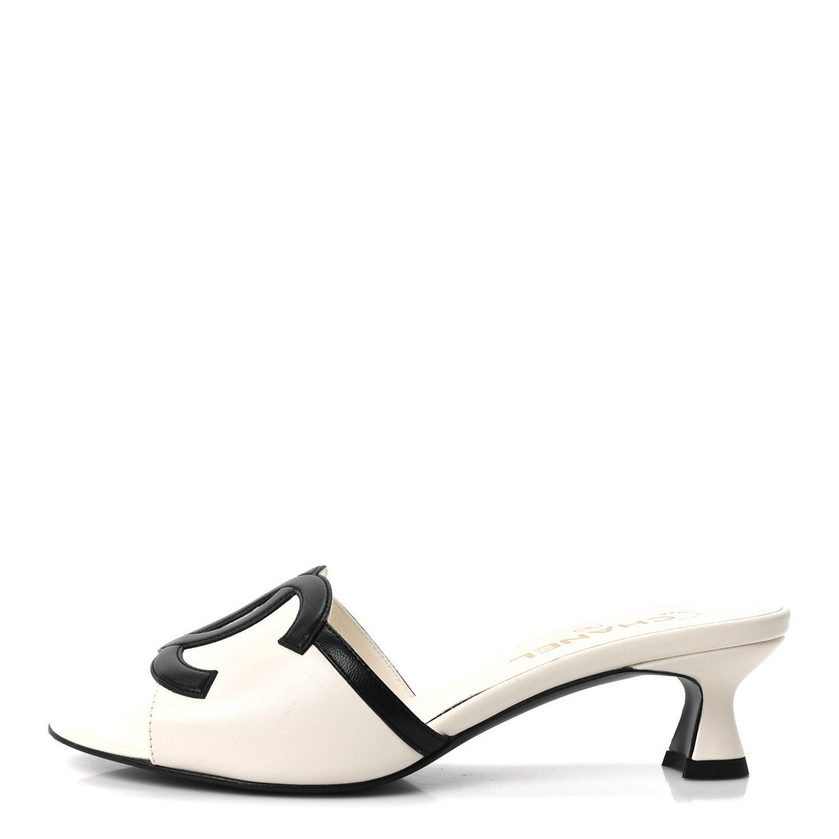 Lambskin CC Cutout Mules 38 White Black