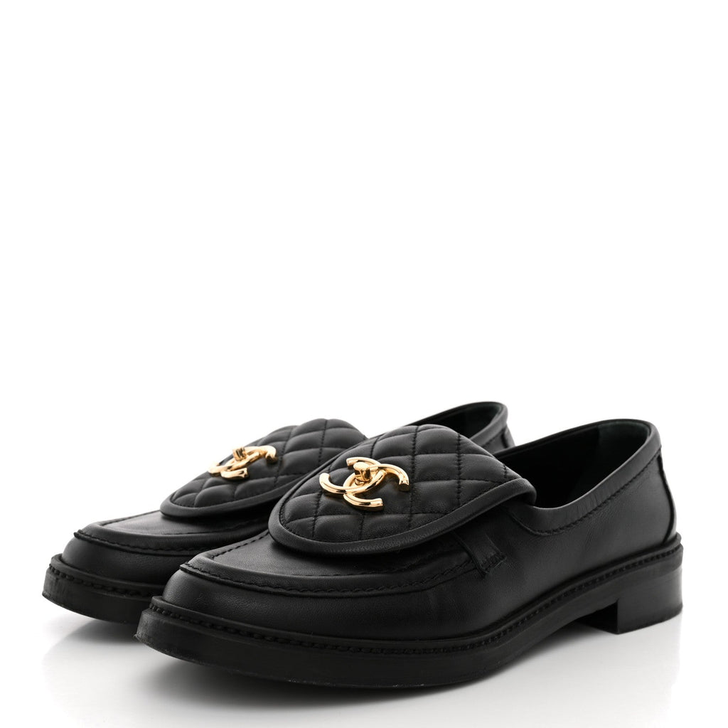 Lambskin Quilted CC Turnlock Loafers 37.5 Black 37.5 Black