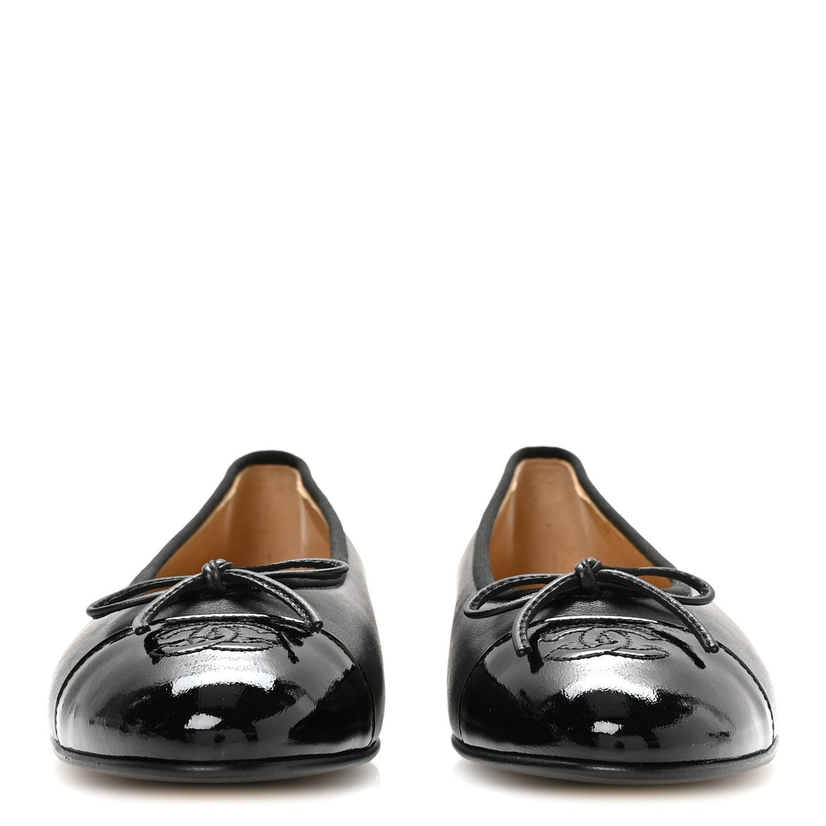 Lambskin Patent Cap Toe Ballerina Flats 39.5 Black