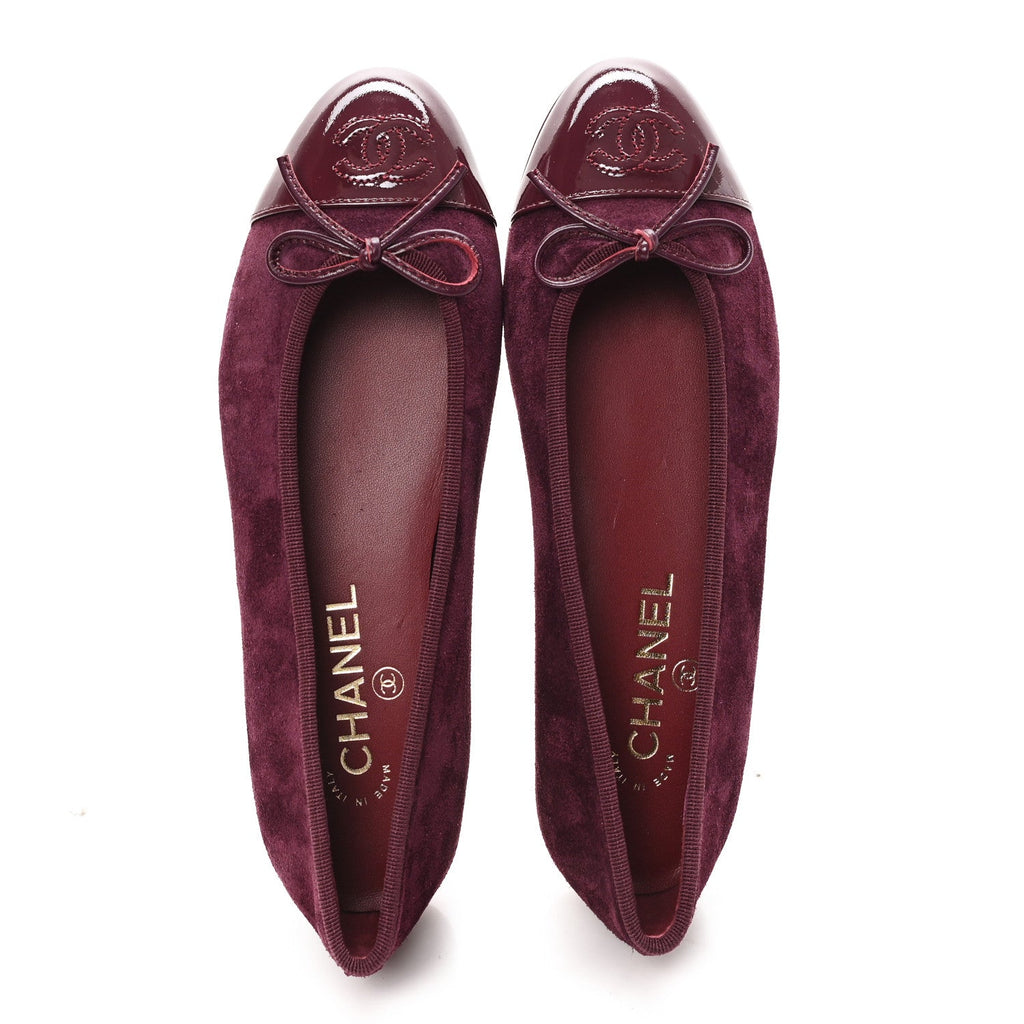 Suede Patent Cap Toe CC Ballerina Flats 38.5 Grey 37.5 Burgundy