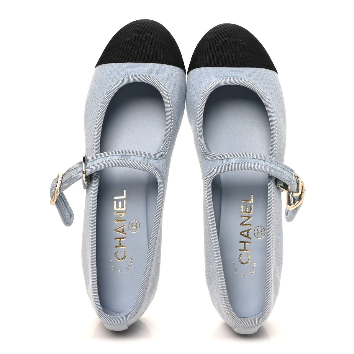 Fabric Grosgrain Mary Jane Flats 37 Light Blue Black