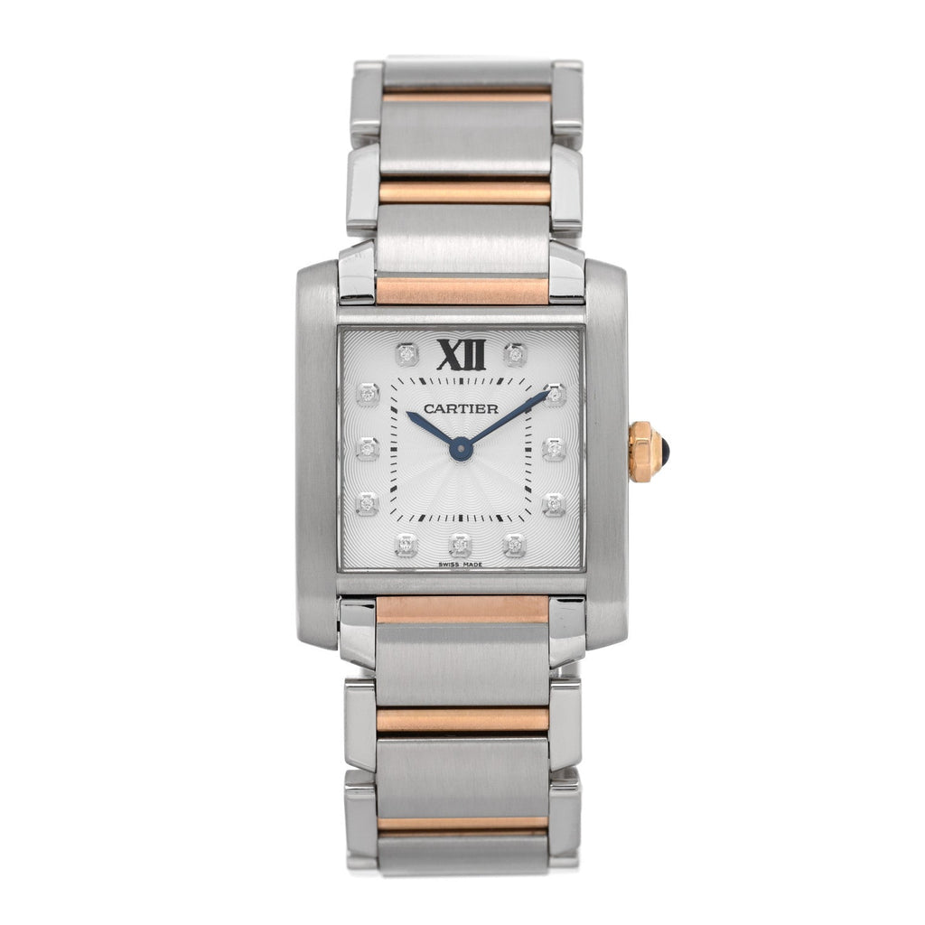 Stainless Steel 18K Pink Gold Diamond 25mm Tank Francaise Quartz Watch