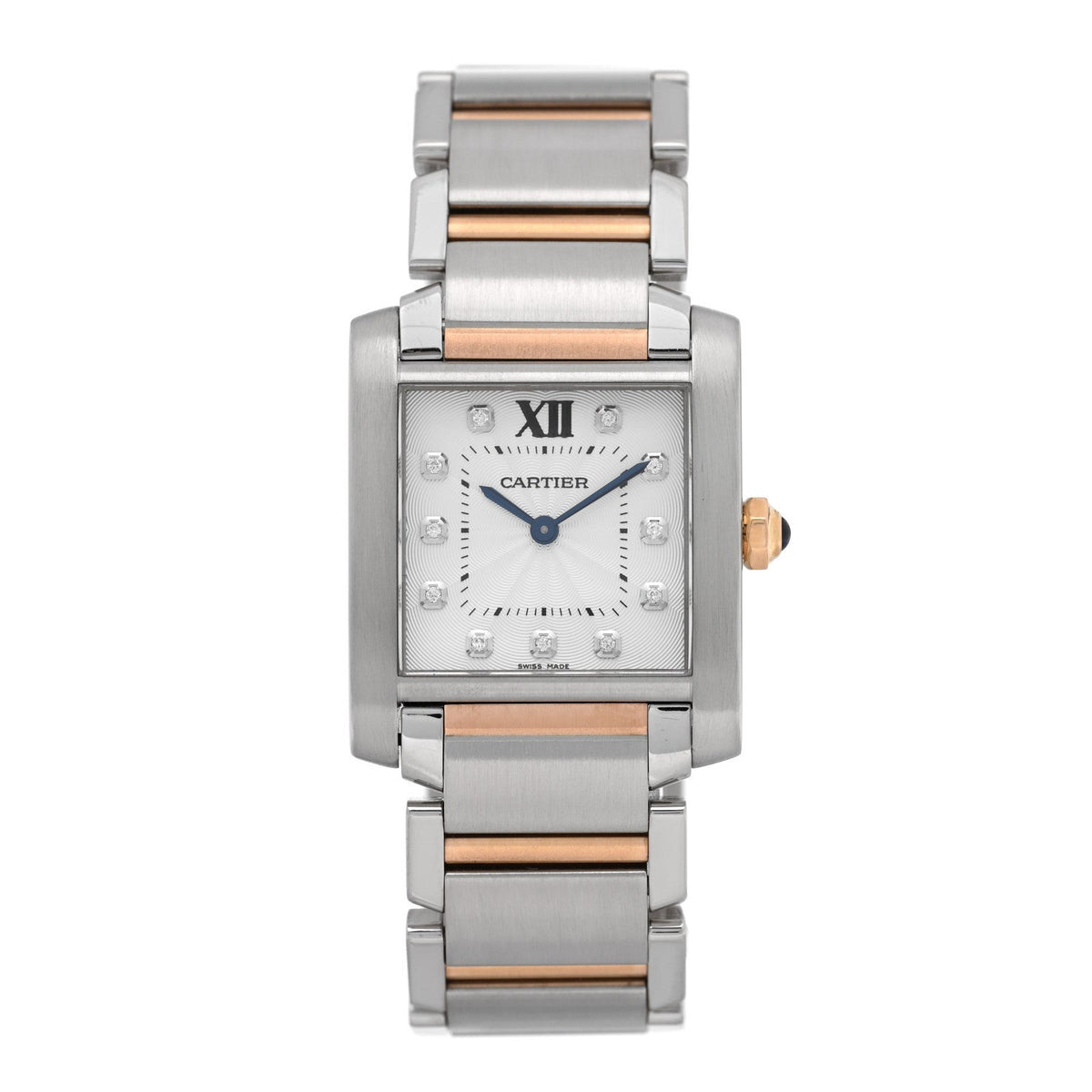 Stainless Steel 18K Pink Gold Diamond 25mm Tank Francaise Quartz Watch