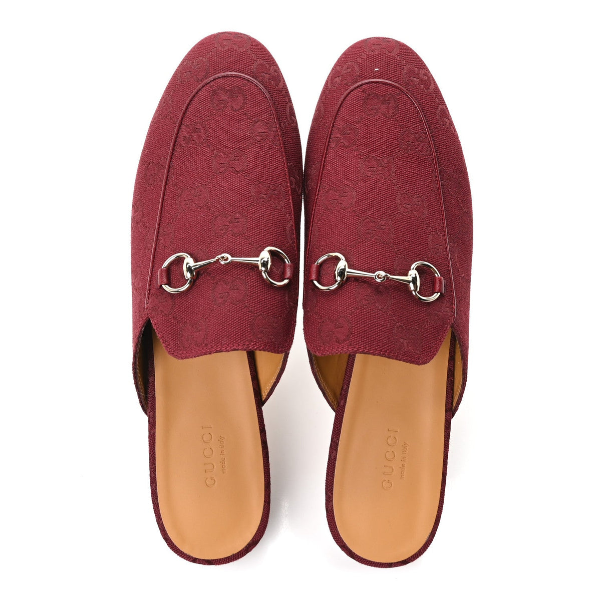 New Canvas GG Monogram Malaga Kid Womens Princetown Slippers 39.5 Rosso Ancora