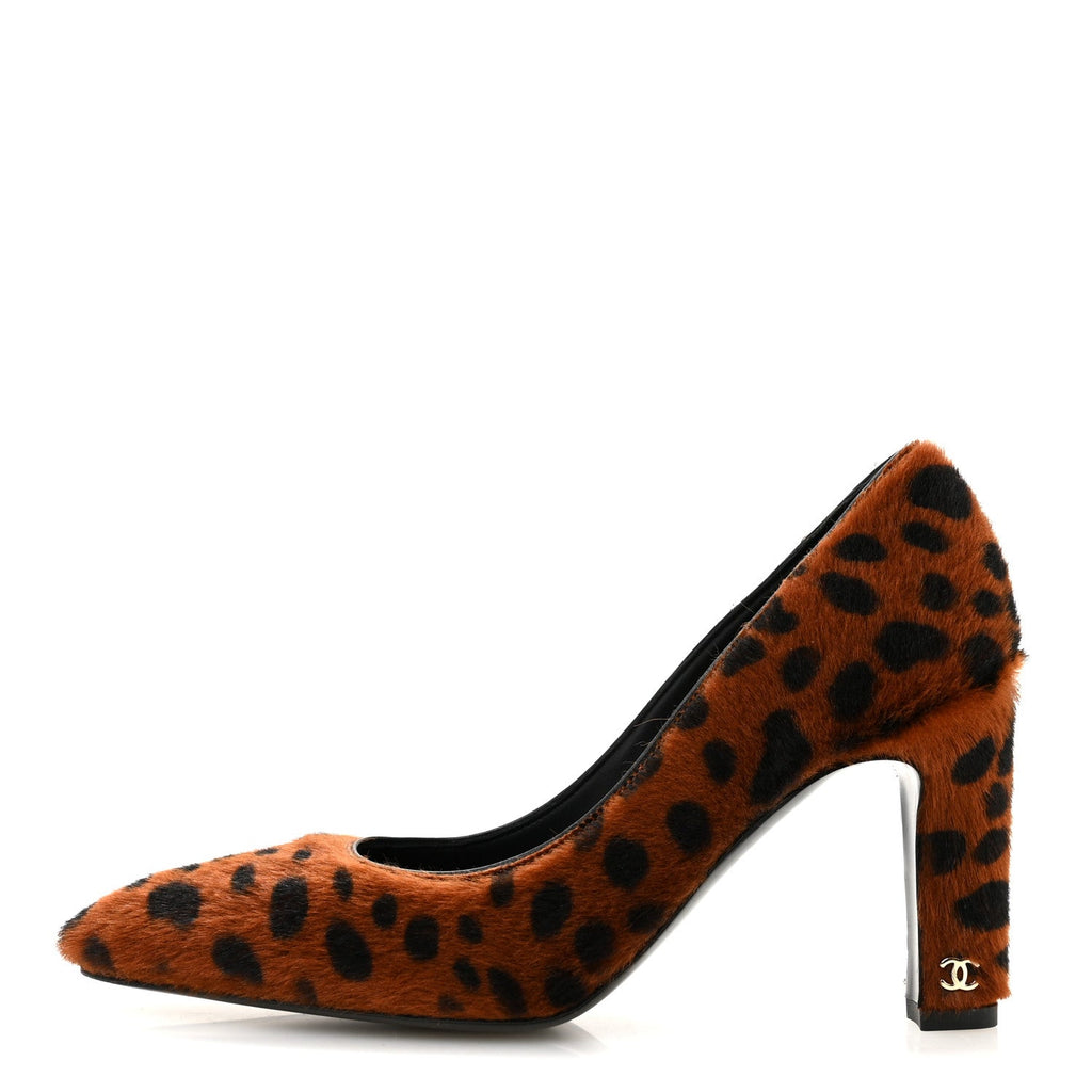Pony Hair Lambskin Pumps 36.5 Brown Black