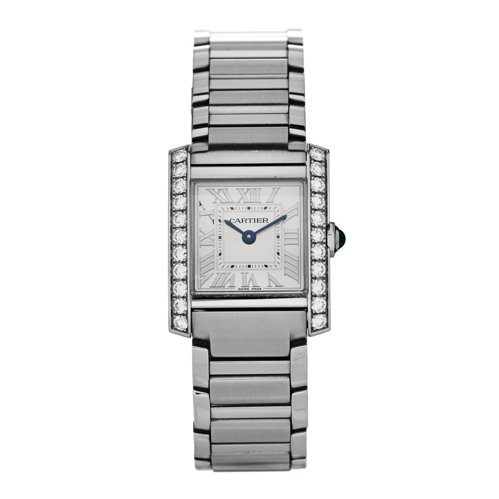 Stainless Steel Diamond Bezel 21mm Tank Francaise Quartz Watch Silver