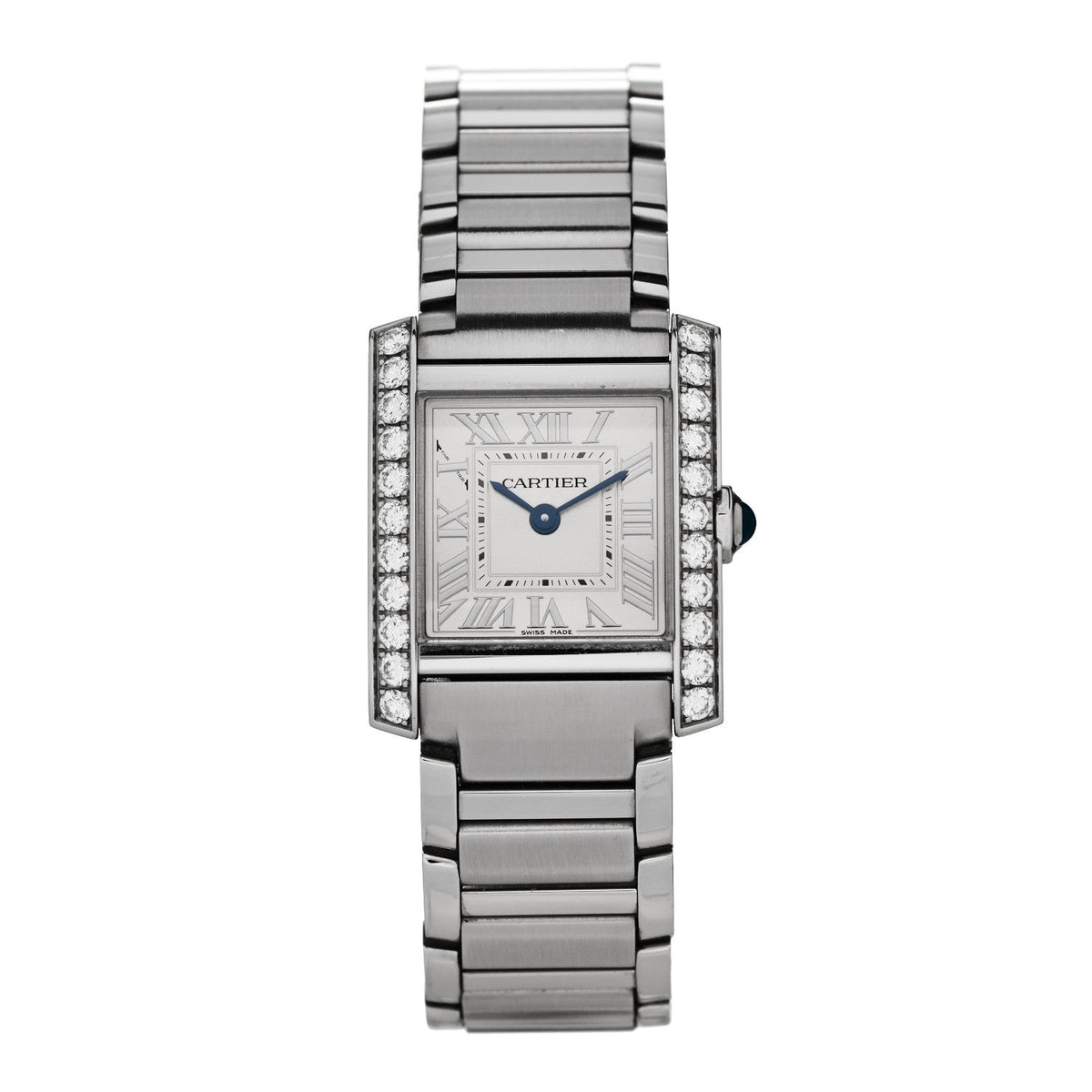 Stainless Steel Diamond Bezel 21mm Tank Francaise Quartz Watch Silver