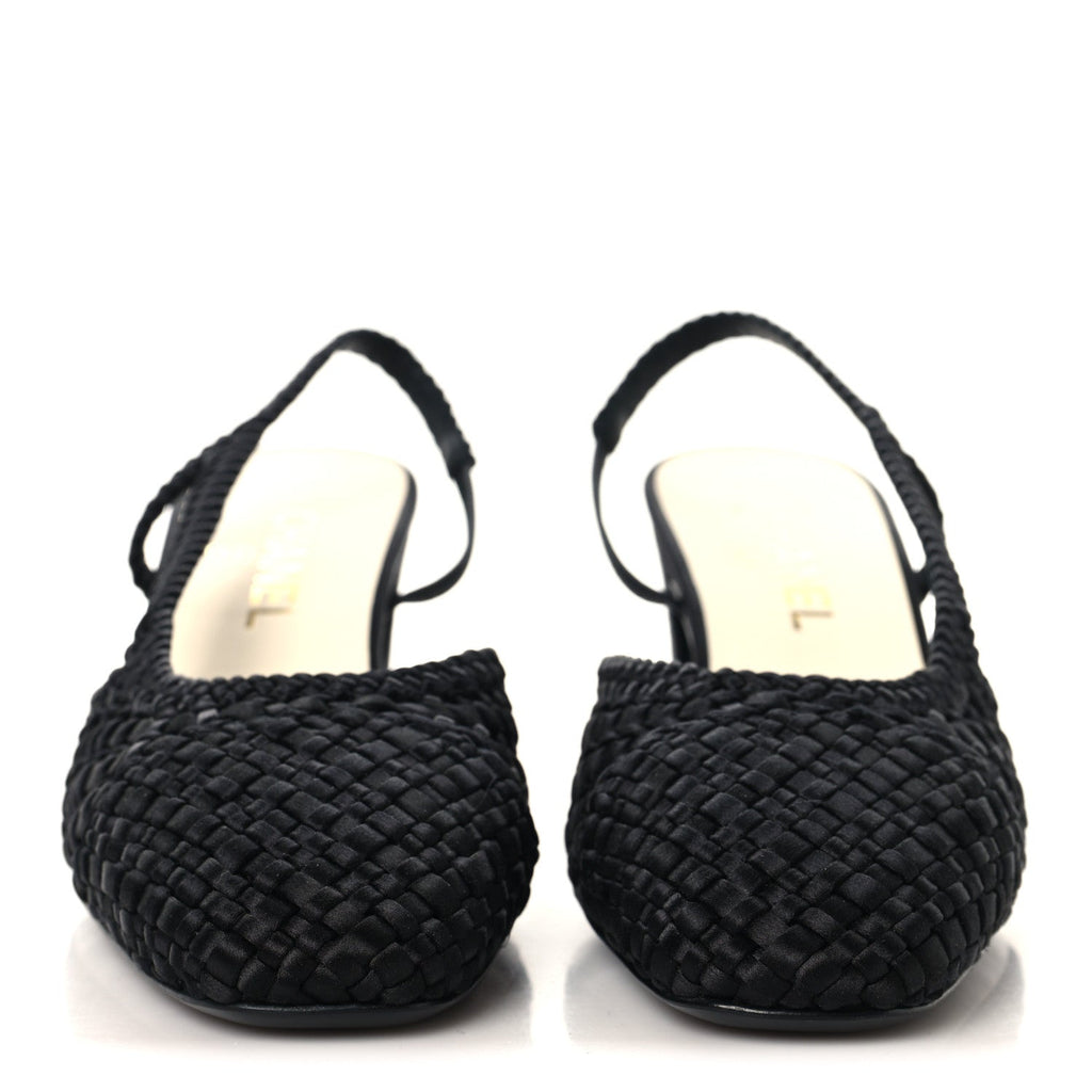 Satin Braided Slingback Flats 39.5 Black