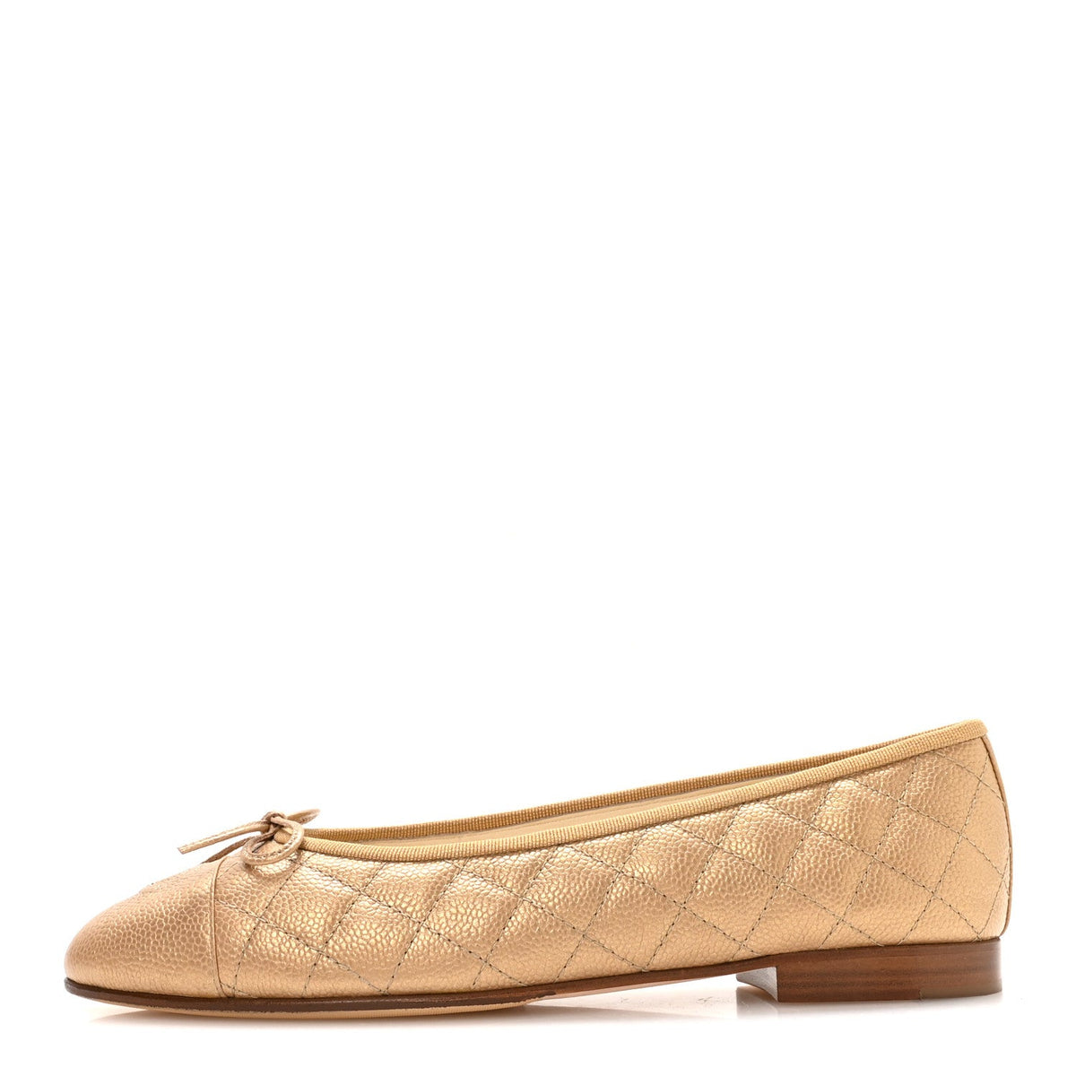Caviar Quilted CC Cap Toe Ballerina Flats 41 Beige