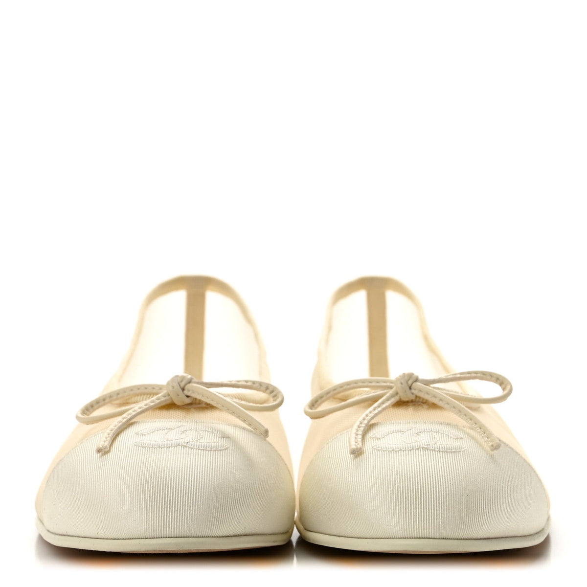 Mesh Grosgrain Cap Toe Ballerina Flats 38 Ivory