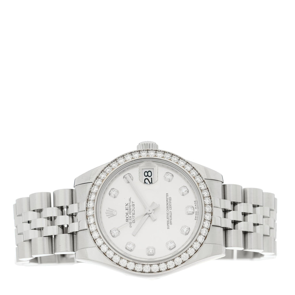 Stainless Steel 18K White Gold Diamond Bezel 31mm Oyster Perpetual Datejust Watch Silver 278384RBR