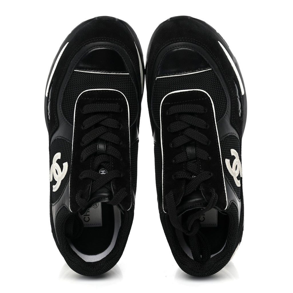 Mixed Fibers Suede Shiny Calfskin Womens CC Sneakers 38 Black