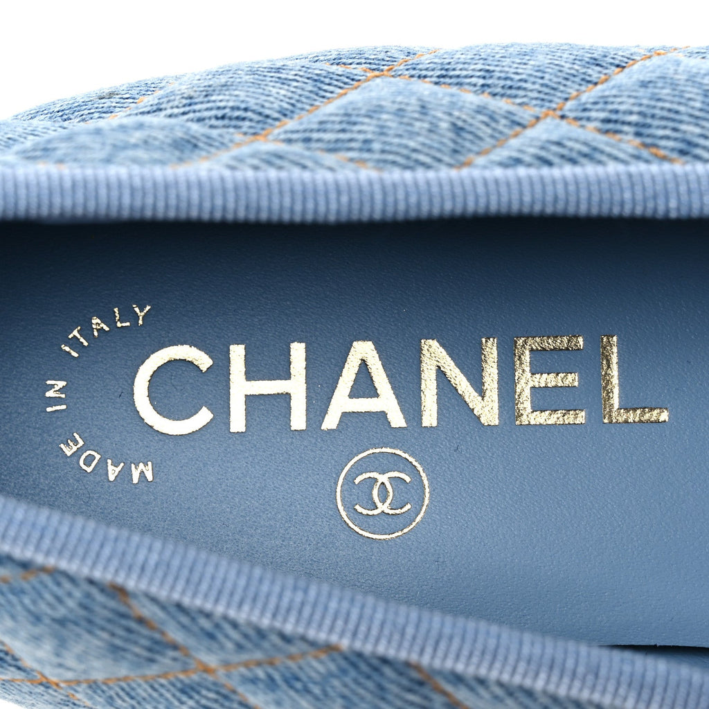 Denim Quilted CC Cap Toe Ballerina Flats 40.5 Light Blue