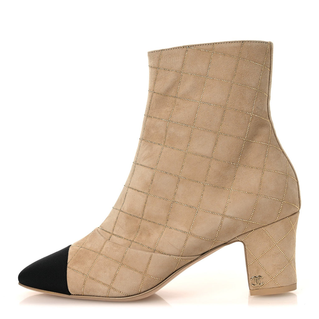 Suede Goatskin Grosgrain Cap Toe Shorts Boots 37 Beige Golden Black