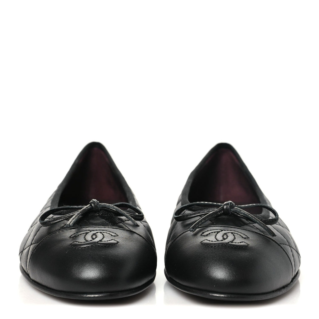 Calfskin Quilted CC Cap Toe Ballerina Flats 40 Black