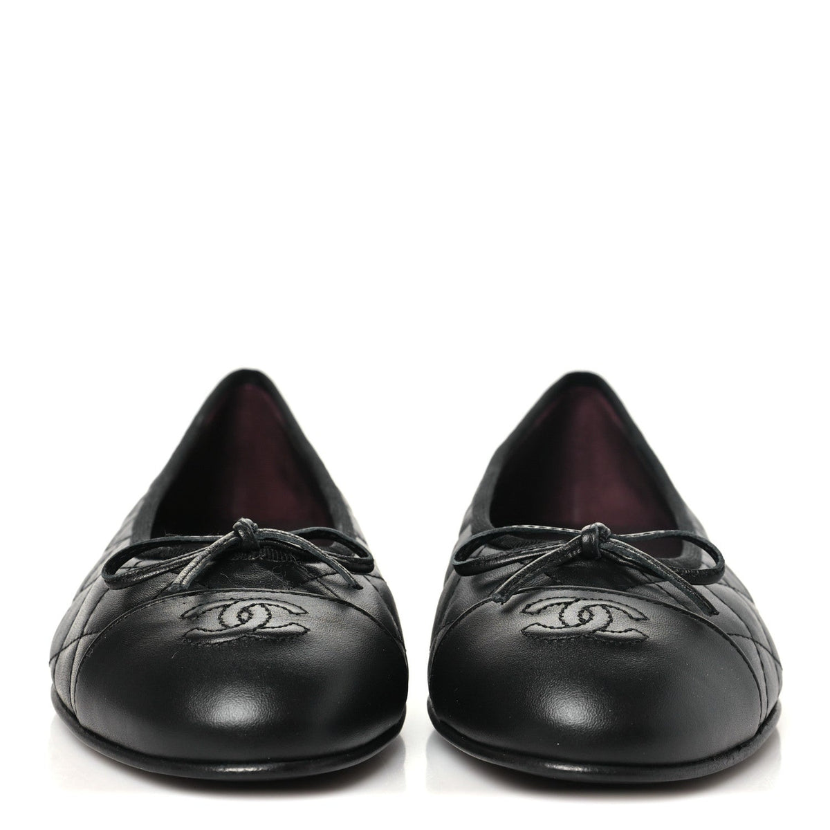 Calfskin Quilted CC Cap Toe Ballerina Flats 40 Black
