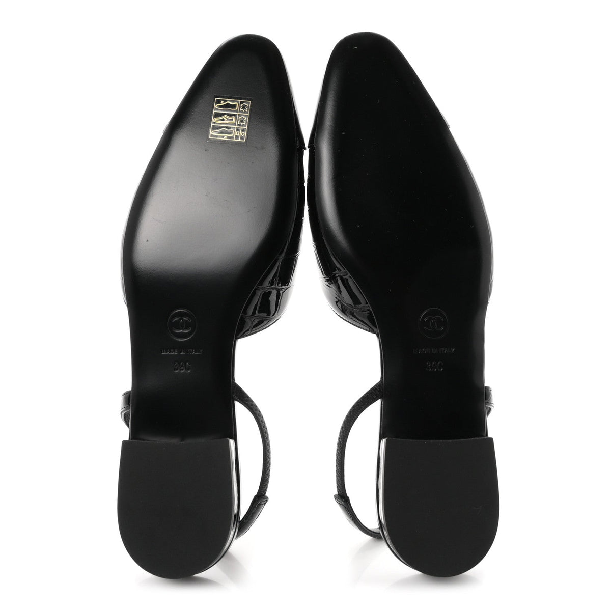Crocodile Embossed Patent Calfskin Cap Toe CC Slingbacks 39 Black