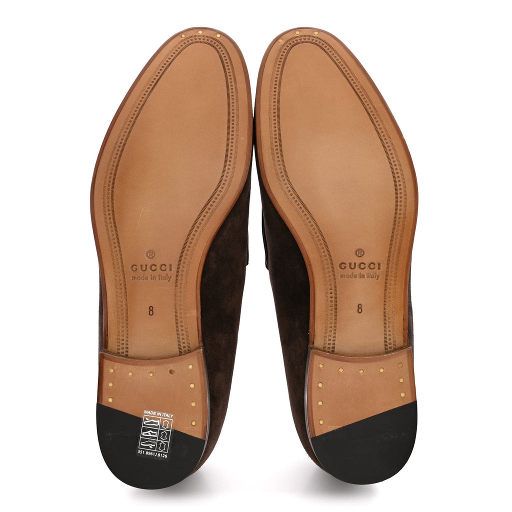 Luxury Suede GG Monogram Horsebit Mens Jordy Loafers 8 Night Cocoa