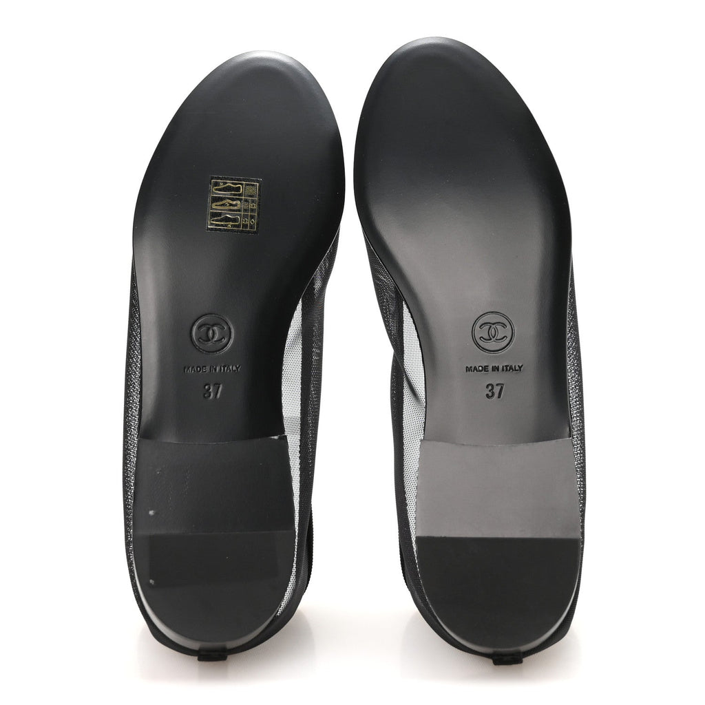 Mesh Grosgrain CC Cap Toe Ballerina Flats 37 Black