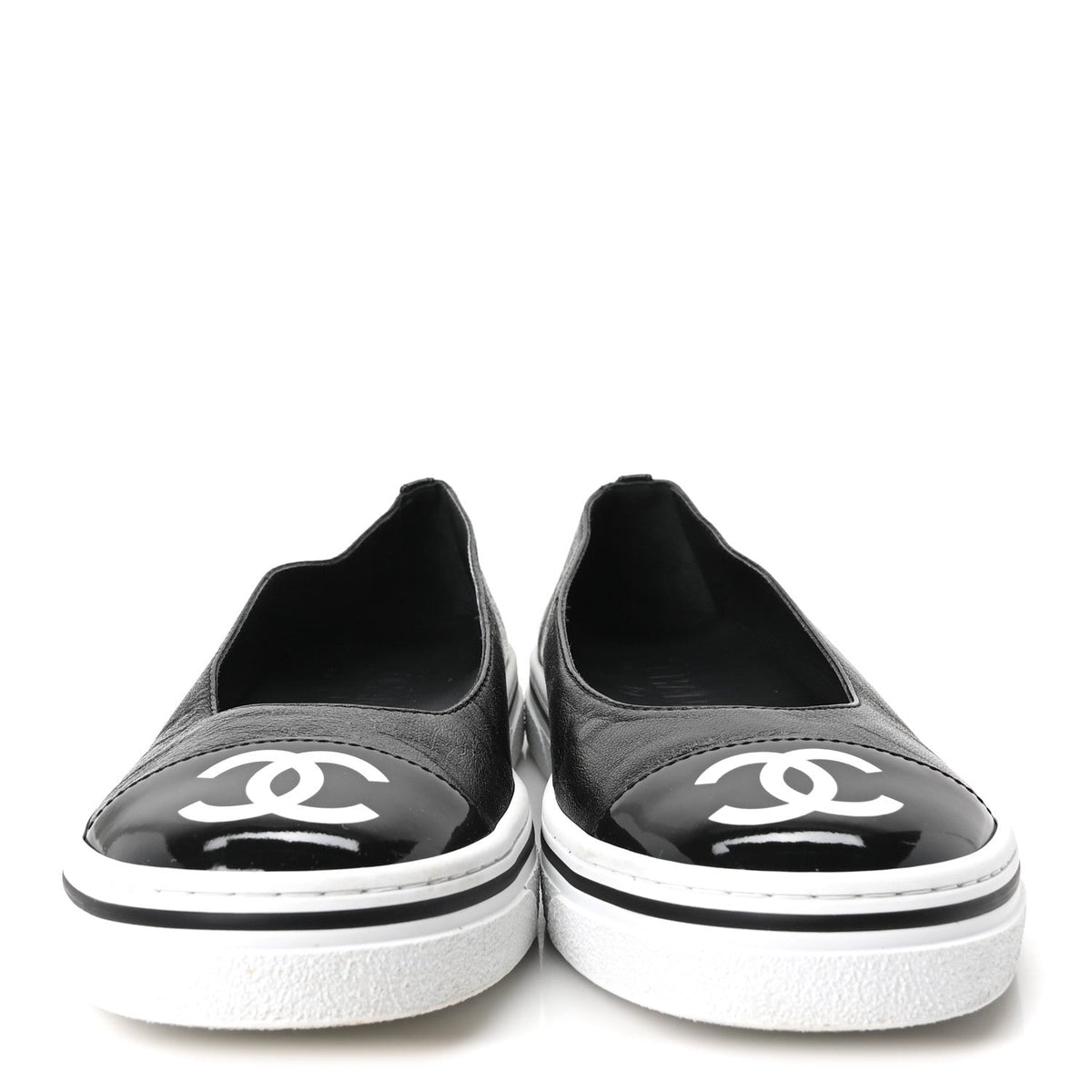 Crumpled Shiny Lambskin Patent Calfskin CC Ballet Flats 36.5 Black