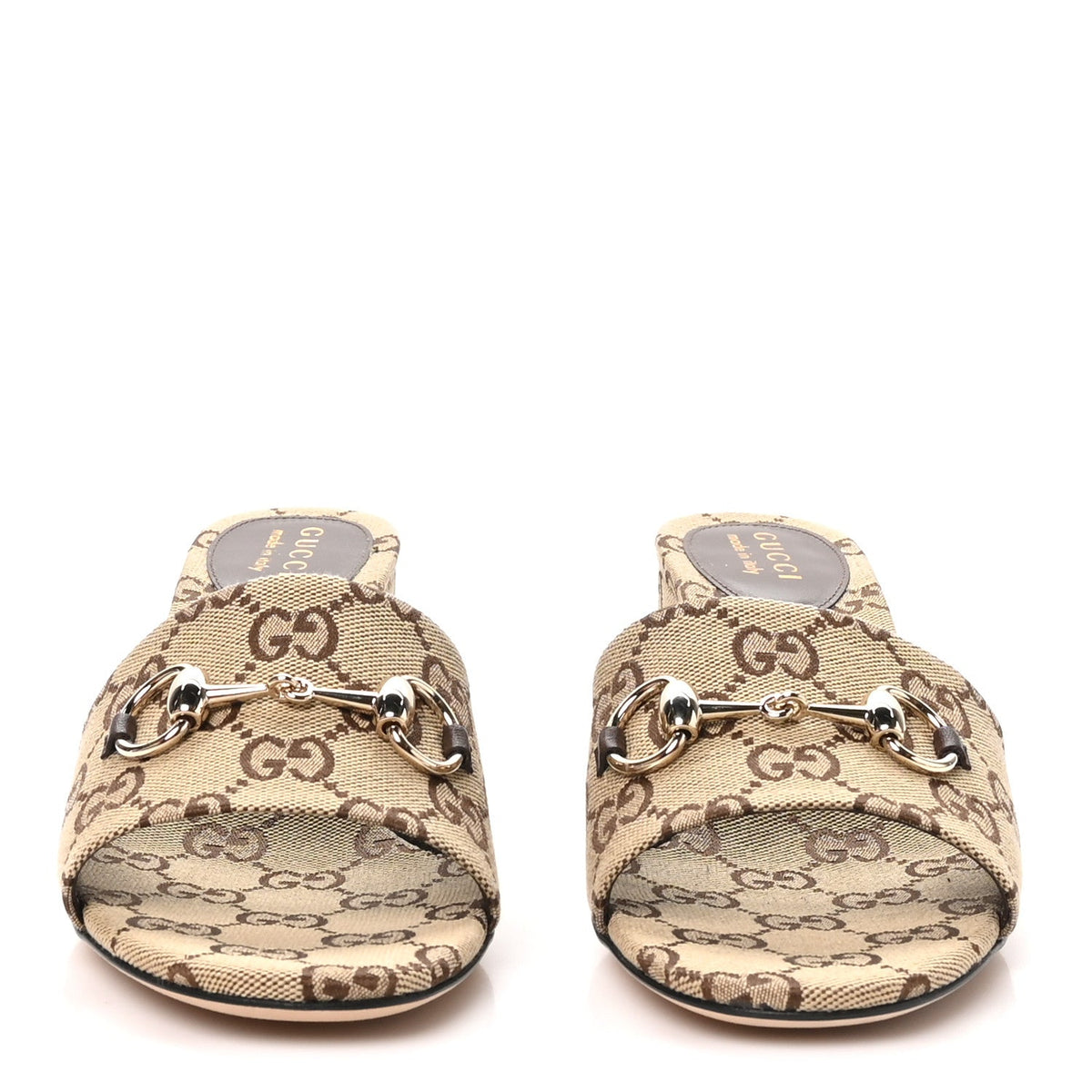 GG Monogram Horsebit Slide Sandals 38.5 Camel Brown