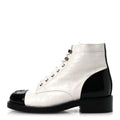 Distressed Patent Cap Toe Combat Boots 38 White Black